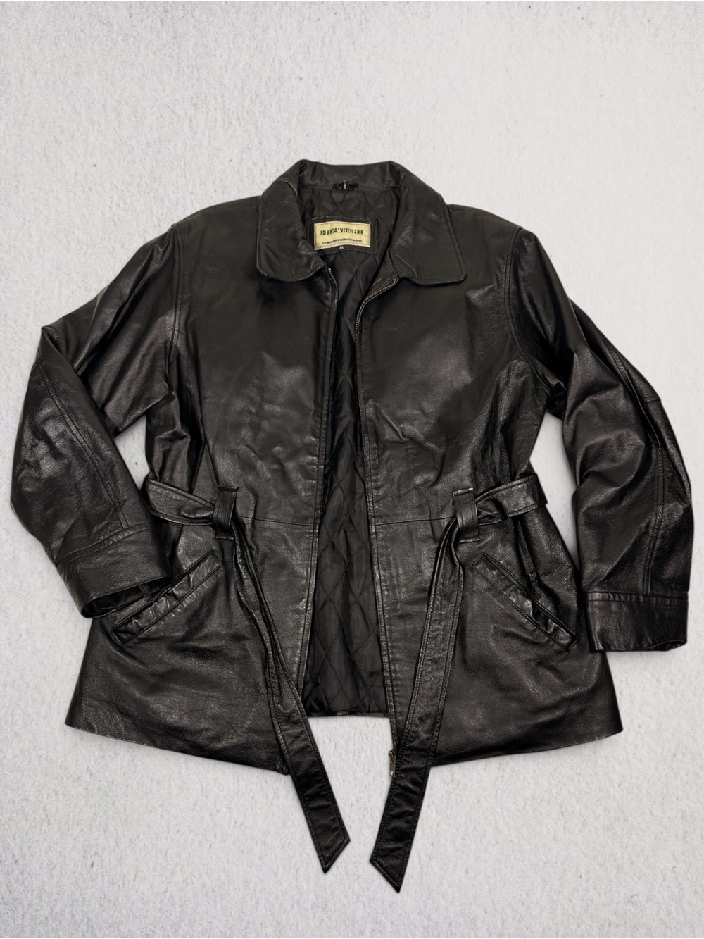 Fitz-Wright Vintage Leather Belted Jacket - Black
